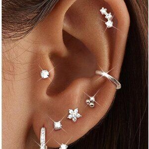 Hypoallergenic 14K Gold & Stainless Steel Earring Stack Set for Women - 7 Pair V